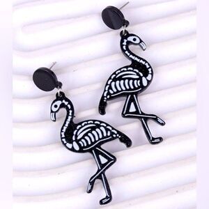Goth Skelton Flamingos Dangling Earrings Black & White, Unique Design